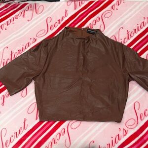 naked wardrobe Brown Cropped Faux Leather Shine top